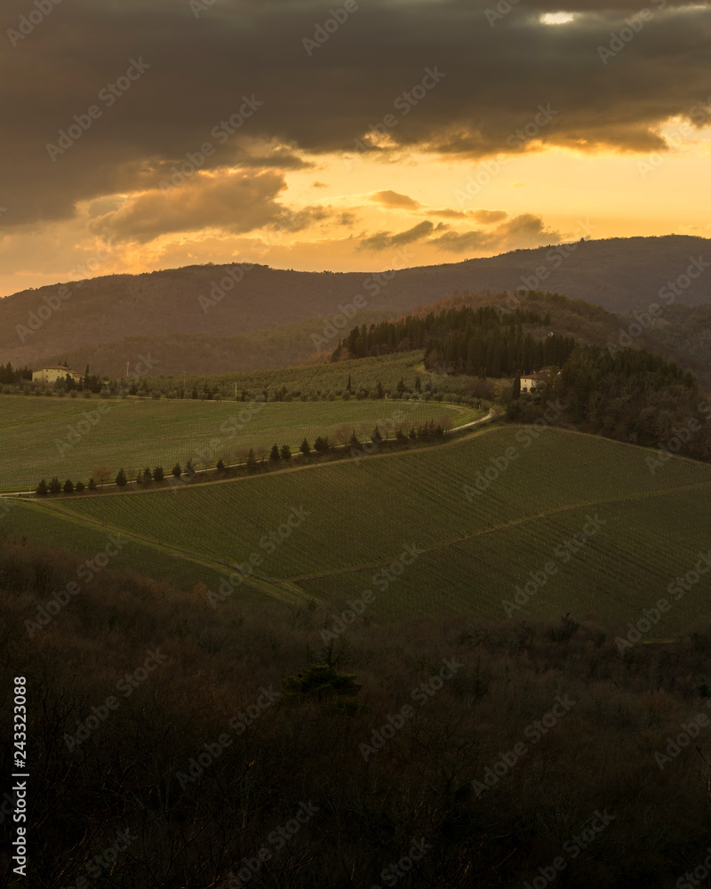 sunset in the hills of tuscany