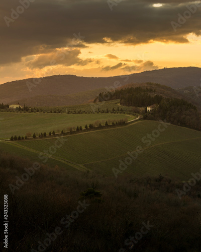 sunset in the hills of tuscany