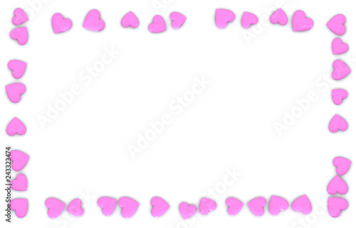 Valentine's Day abstract 3D frame or card made from small pink or rosy hearts on white background. © Zdenek Sasek