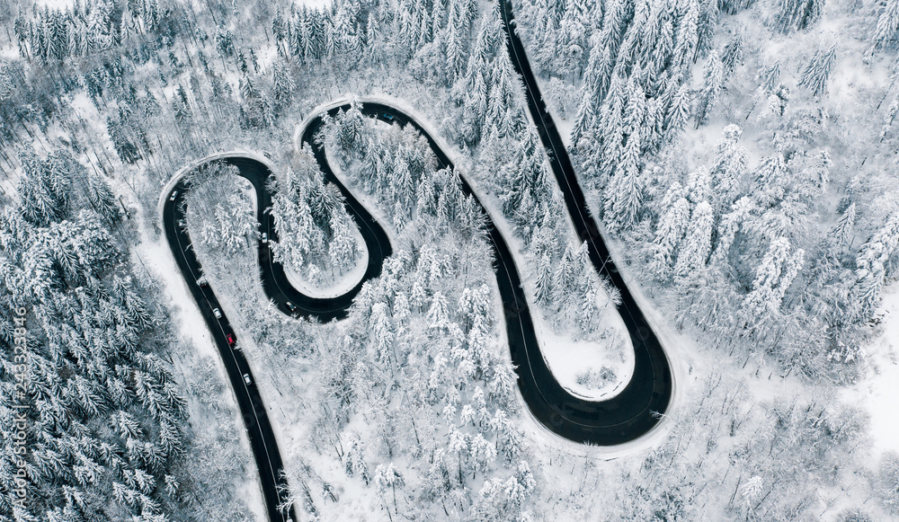 Winding road in winter conditions