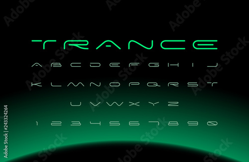 Modern font. Futuristic vector alphabet. Wide letters.