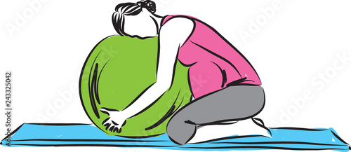 pregnant woman with yoga ball vector illustration