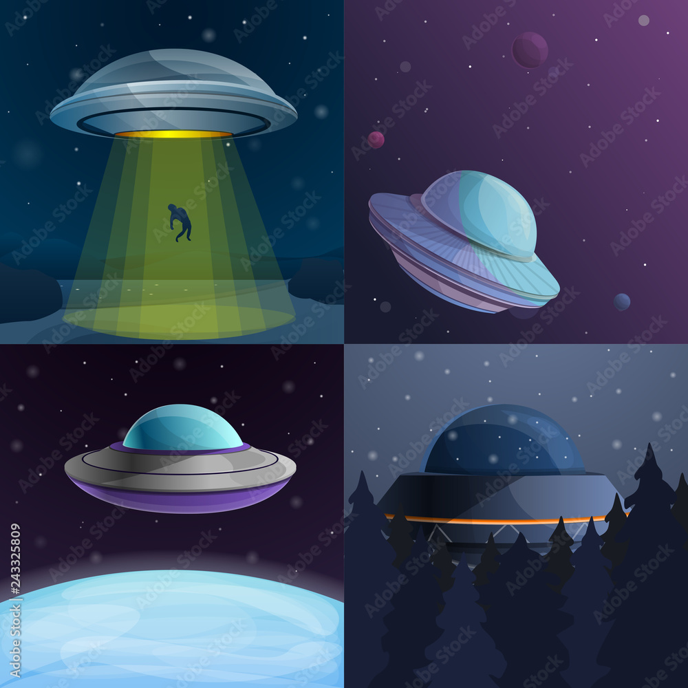 UFO banner set. Cartoon illustration of UFO vector banner set for web design UFO banner set. Cartoon illustration of UFO vector banner set for web design