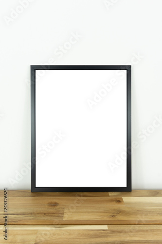 Stylish thin black blank frame. Modern home decor. Mock up. Isolated
