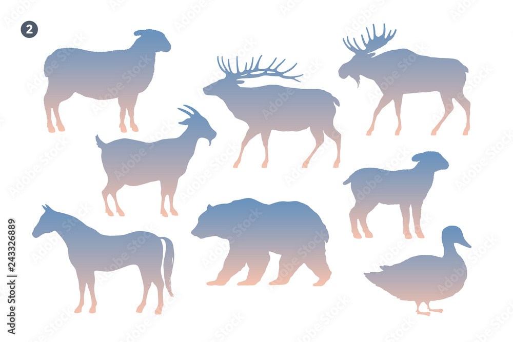 Animals silhouette set. Silhouette of animals on white background Stock ...