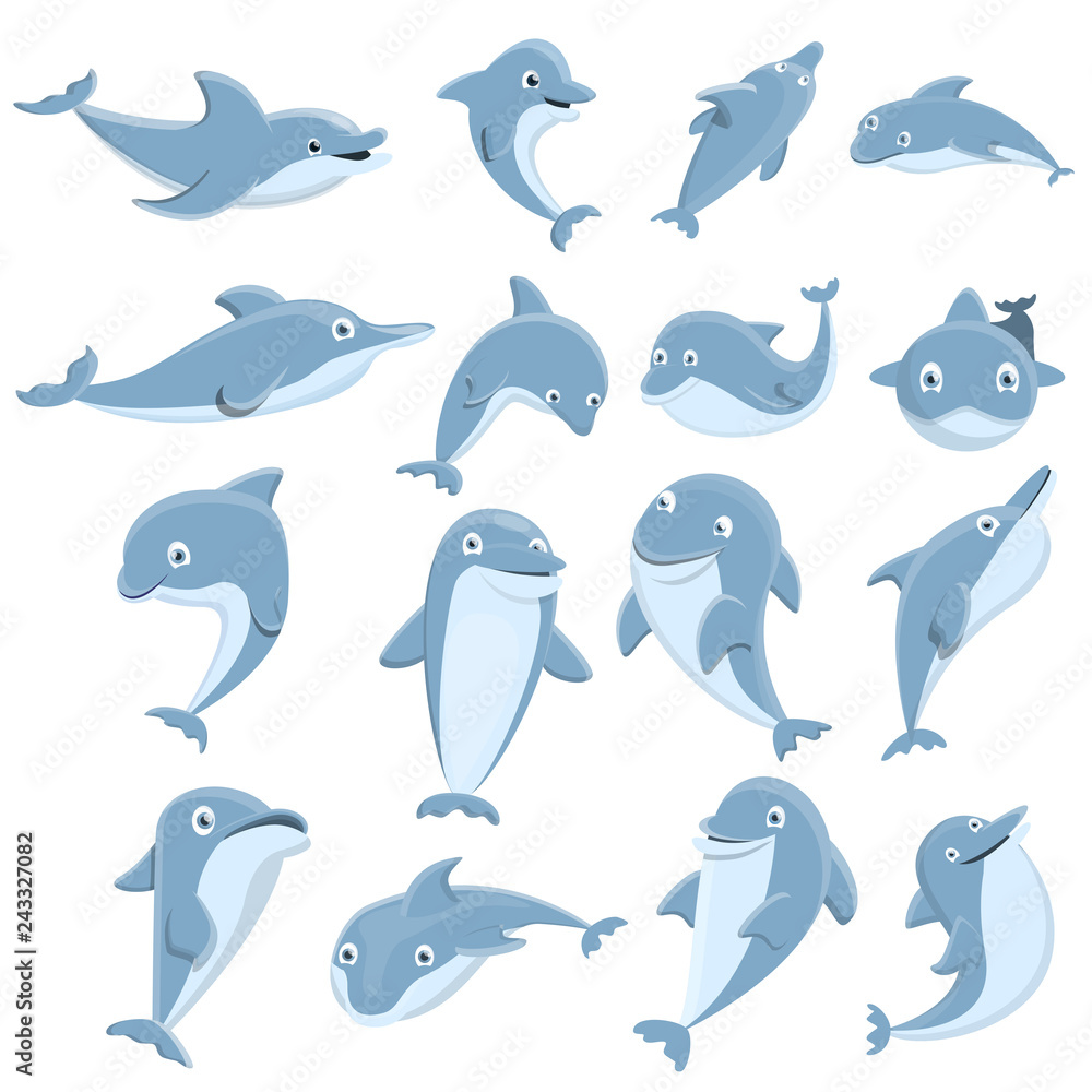 Dolphin icons set. Cartoon set of dolphin vector icons for web design Dolphin icons set. Cartoon set of dolphin vector icons for web design