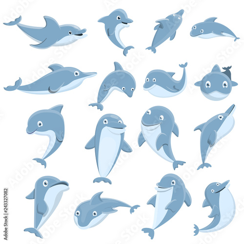 Dolphin icons set. Cartoon set of dolphin vector icons for web design