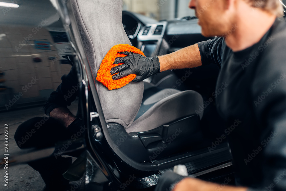 Chemical cleaning of car seats using special agent Chemical cleaning of car seats using special agent