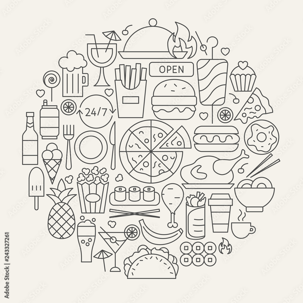 Fast Food Line Icons Circle Fast Food Line Icons Circle