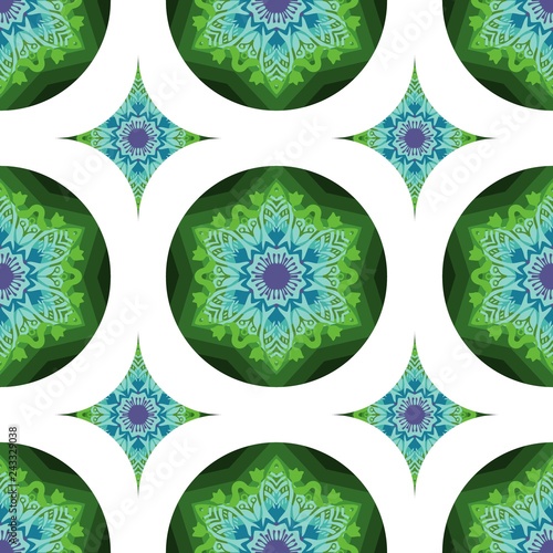 tribal mandala flower design for seamless pattern vector with blue and green color tone background