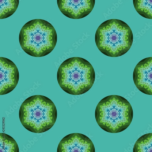 tribal mandala flower design for seamless pattern vector with blue and green color tone background