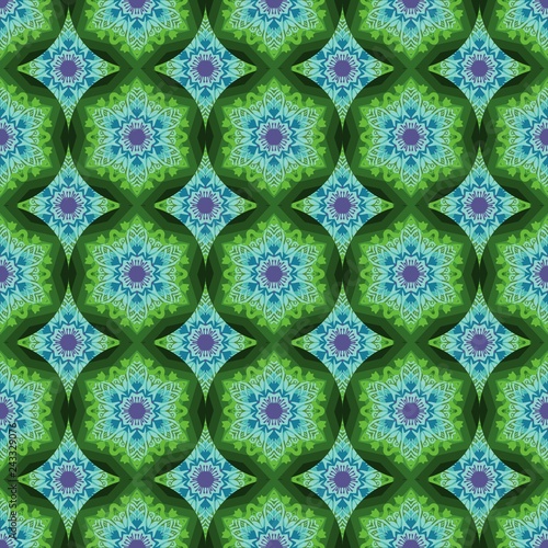 tribal mandala flower design for seamless pattern vector with blue and green color tone background