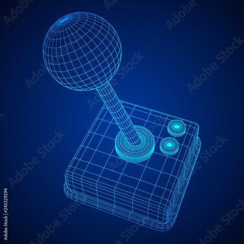 Retro video game controller gamepad joystick. Wireframe low poly mesh vector illustration