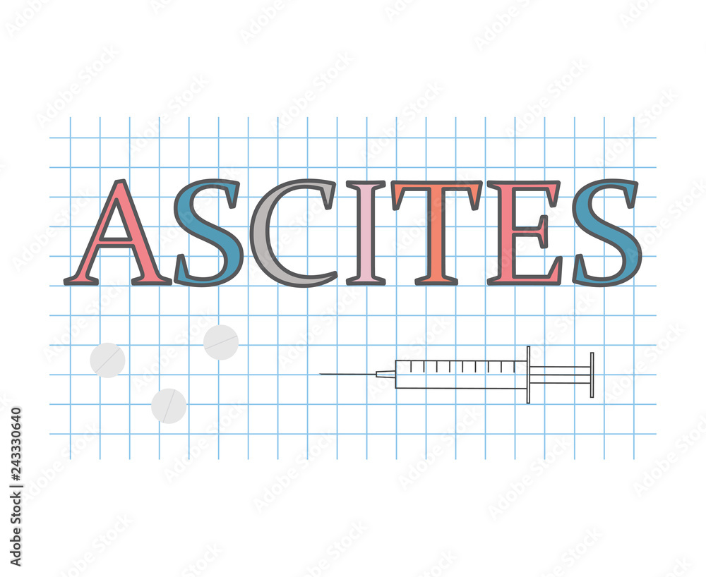 Ascites word on checkered paper sheet- vector illustration Ascites word on checkered paper sheet- vector illustration