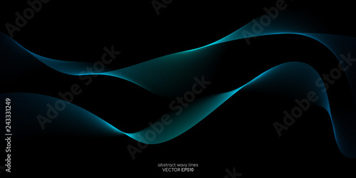 Abstract vector wave line flowing green and blue color isolated on black background for design elements in concept technology, music, science, A.I.