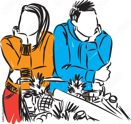 BORED COUPLE AT SUPERMARKET VECTOR ILLUSTRATION