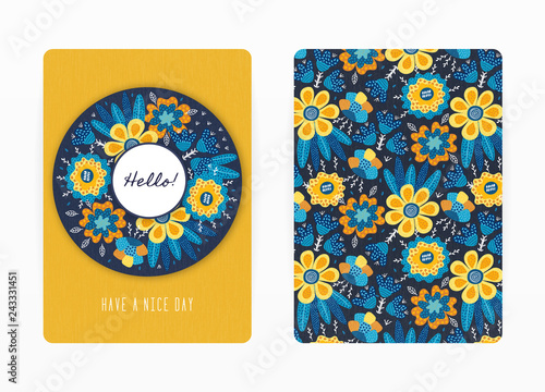 Cover design with floral pattern. Hand drawn creative flowers. Colorful artistic background with blossom. It can be used for invitation, card, cover book, notebook. Size A4. Vector illustration, eps10