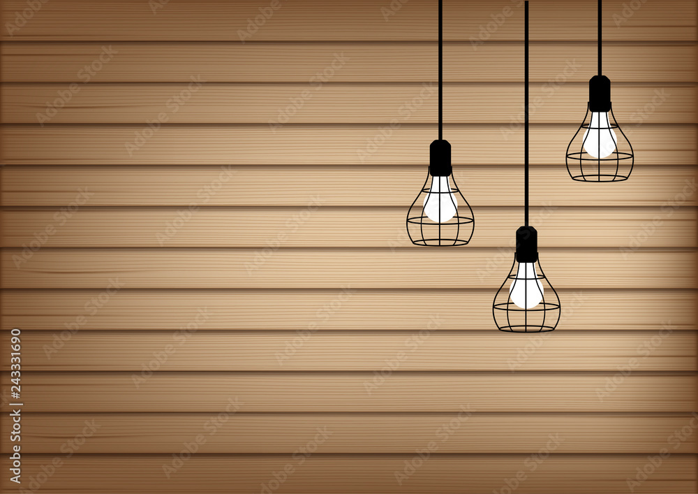 Obraz premium 3D Mock up Realistic Wood and Lamp Light Background Illustration Vector