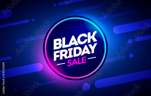 vector illustration black friday sale offer neon banner