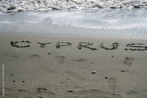 The word Cyprus written on the sand 