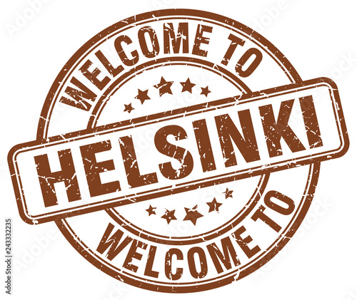 welcome to Helsinki brown round vintage stamp