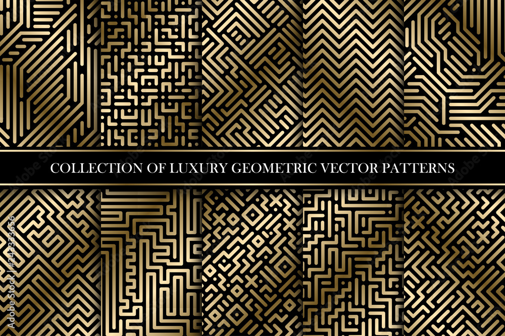 Collection of vector geometric striped patterns - luxury gold gradient design Collection of vector geometric striped patterns - luxury gold gradient design