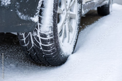 car wheel covered in snow