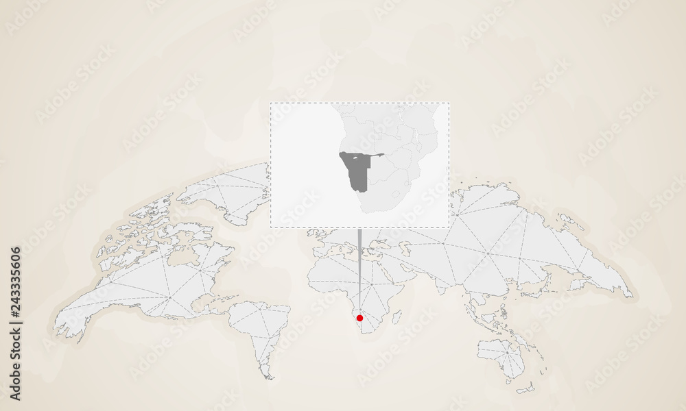 Map of Namibia with neighbor countries pinned on world map Stock Map of Namibia with neighbor countries pinned on world map Stock