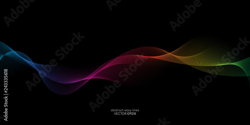 Abstract vector colorful wave line flowing isolated on black background for design elements in concept technology, music, science, A.I.