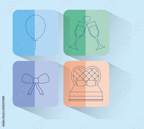 wedding celebration card with set icons