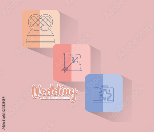 wedding celebration card with set icons
