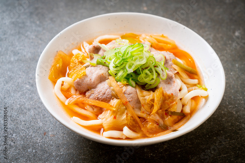 udon ramen noodle with pork and kimchi