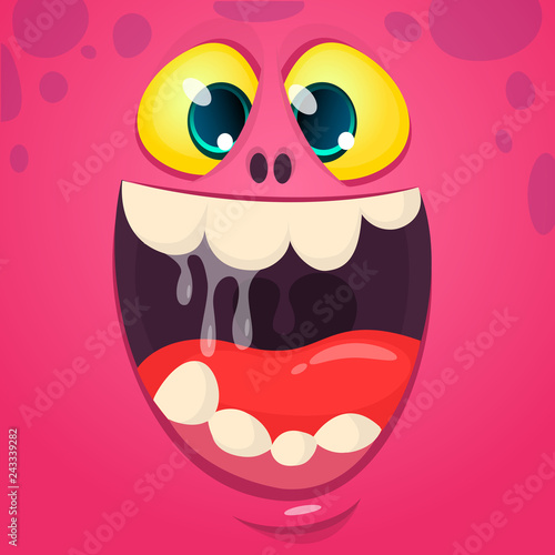 Cartoon monster face laughing with big mouth. Vector illustration