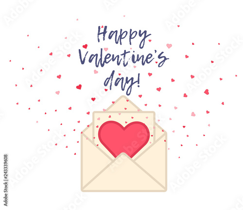 Wallpaper Mural Cute flat Valentines day greeting card with red hearts and envelope. Love letter with heart message for 14 february celebration, postcard and banner design Torontodigital.ca