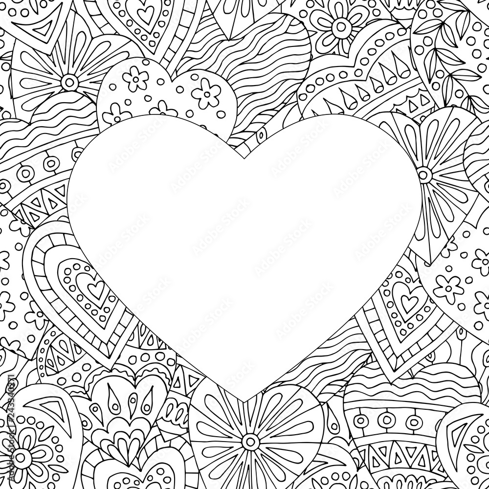 Frame in shape of heart on the background of abstract patterns doodles Frame in shape of heart on the background of abstract patterns doodles