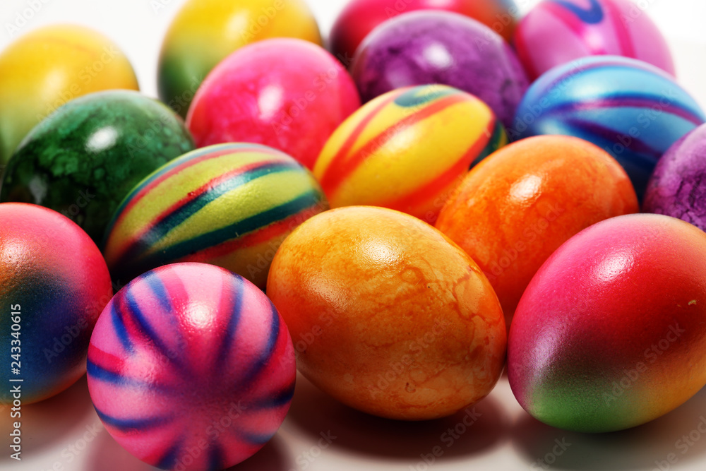 Row of Easter eggs on table. easter decoration Row of Easter eggs on table. easter decoration