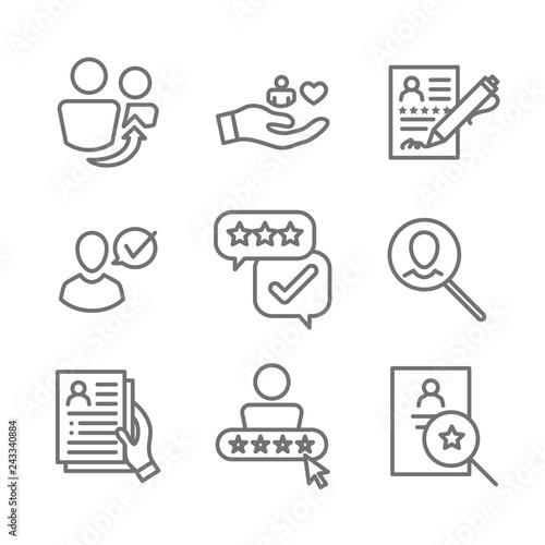 Referral Job Reference Icon Set with recommendations, performance review, etc