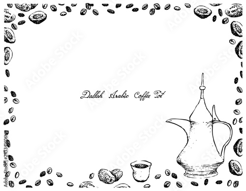Turkish Cuisine, Hot Coffee with Dallah or Arabic Coffee and Beans. Used for Centuries to Brew and Serve Qahwa or Gahwa. 