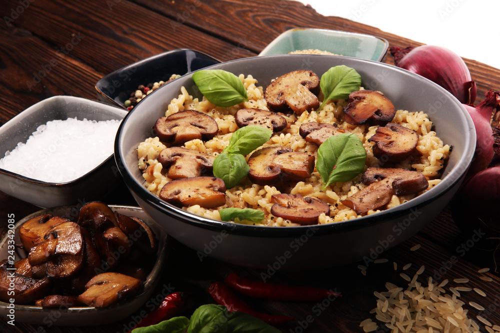 risotto with mushrooms, fresh herbs and parmesan cheese risotto with mushrooms, fresh herbs and parmesan cheese
