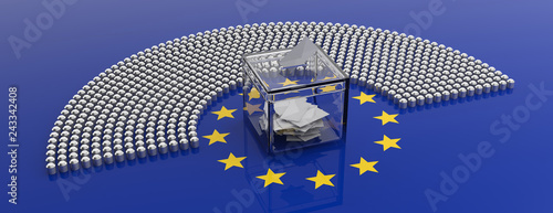Tableau sur toile European Union parliament seats and a voting box on EU flag background