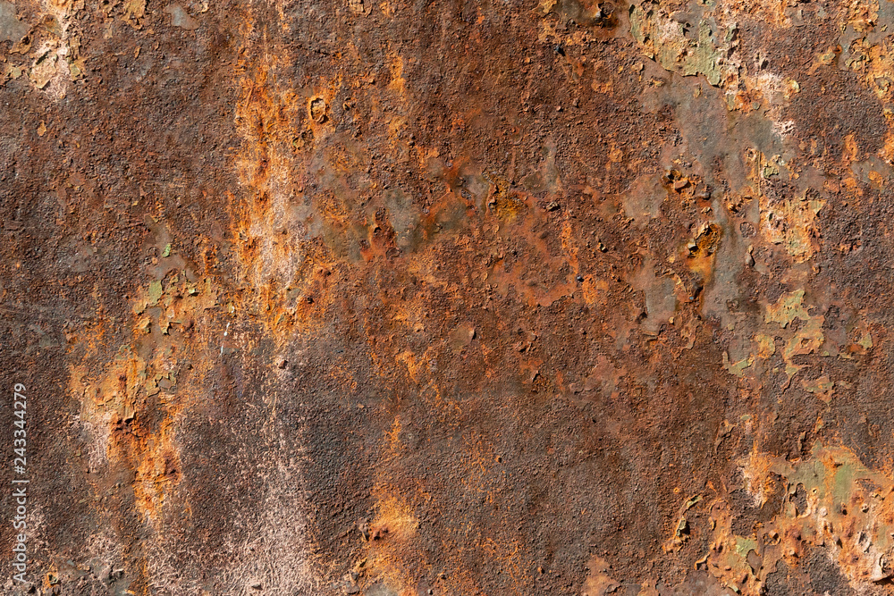 Rustic metal texture with cracked surface of the paintings in natural colors as background