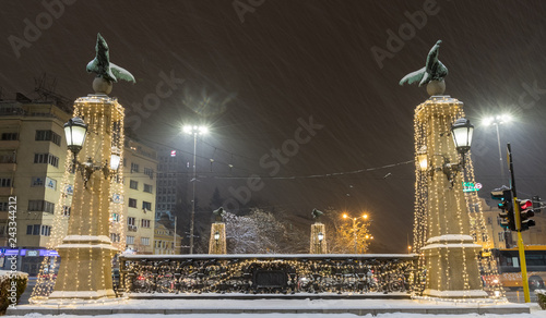 Sofia at winter night: Eagle bridge (Orlov most) and Tsarigradsko shosse boulevard photo