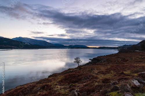 A sunset over Loch Linnie near the corran narrows and Ardgour, Lochaber, Scotland