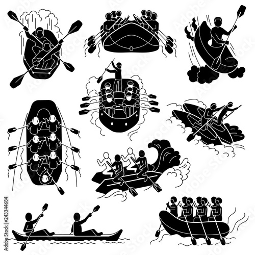 Rafting icons set. Simple set of rafting vector icons for web design on white background