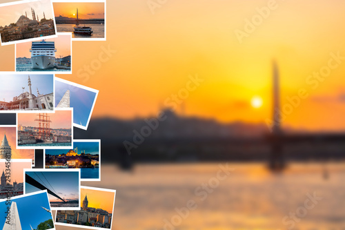 Photography Istanbul photo collage on the bokeh background