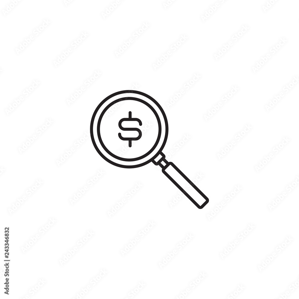 Simple line icon of magnifier dollar Simple line icon of magnifier dollar