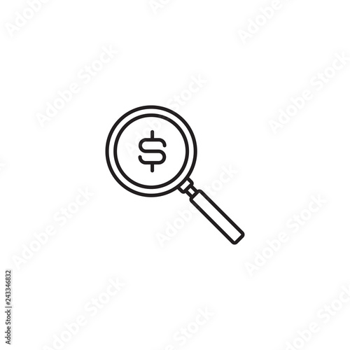 Simple line icon of magnifier dollar