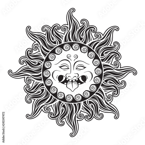 Medusa Gorgon head in flame hand drawn line art and dot work tattoo or print design isolated vector illustration. Gorgoneion is a protective amulet.