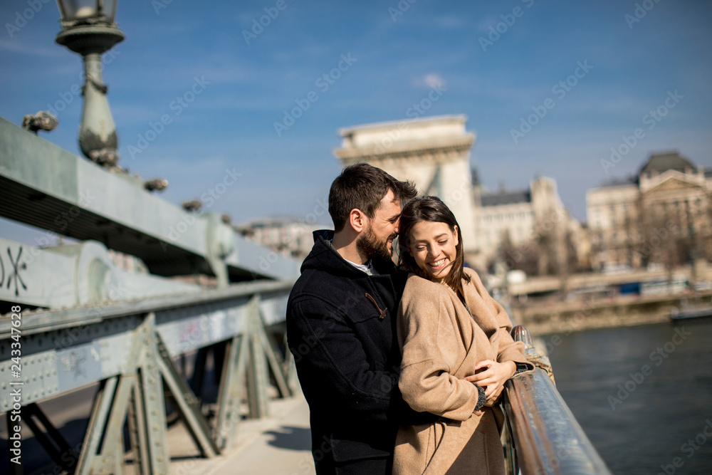 Loving couple on Chain bridge, Budapest Loving couple on Chain bridge, Budapest