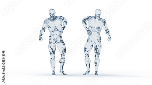 Male torso made of glass, pain in the back isolated on white background. 3d rendered medical illustration